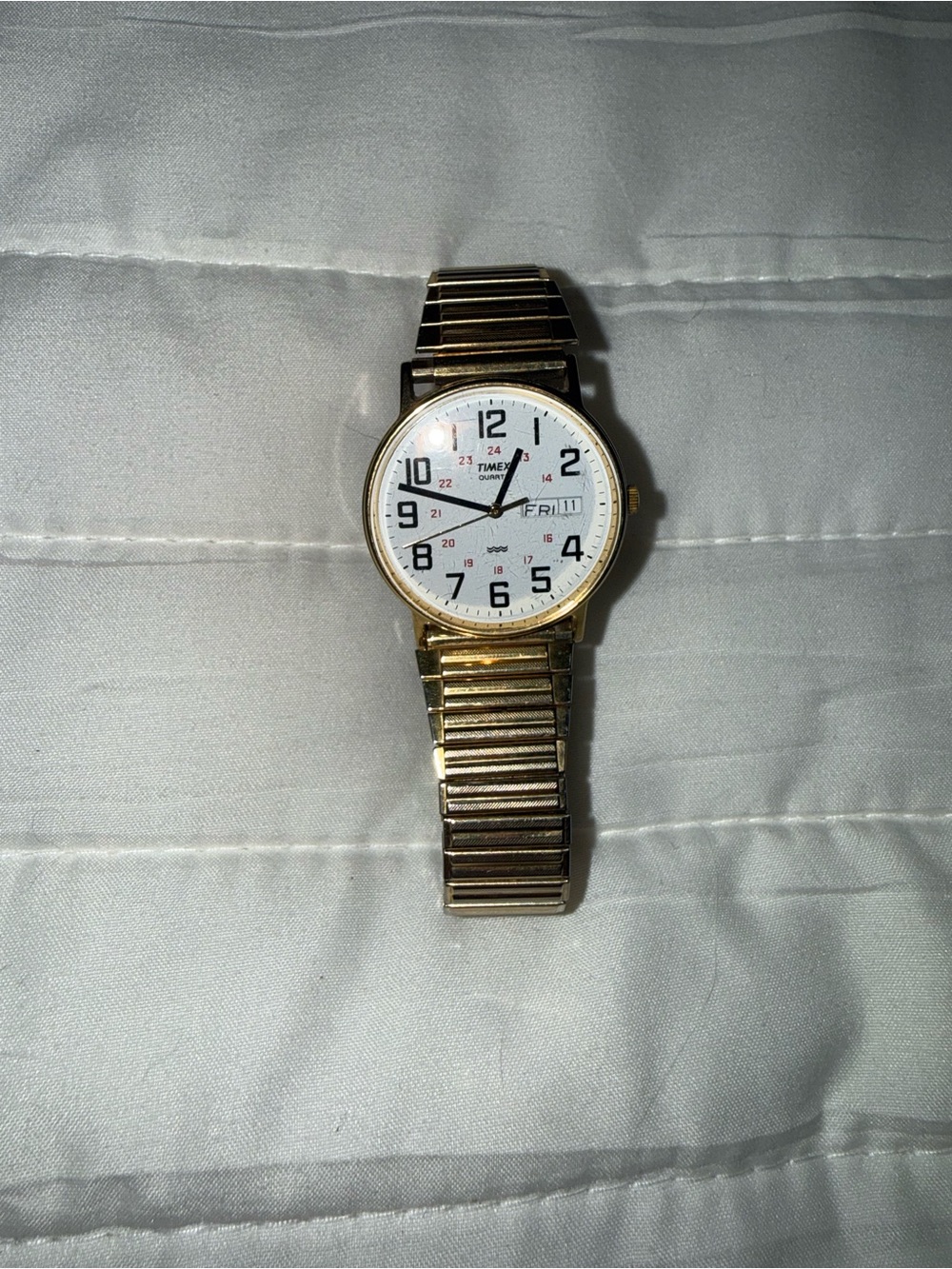 Timex Gold Watch with White Dial and Expansion Band